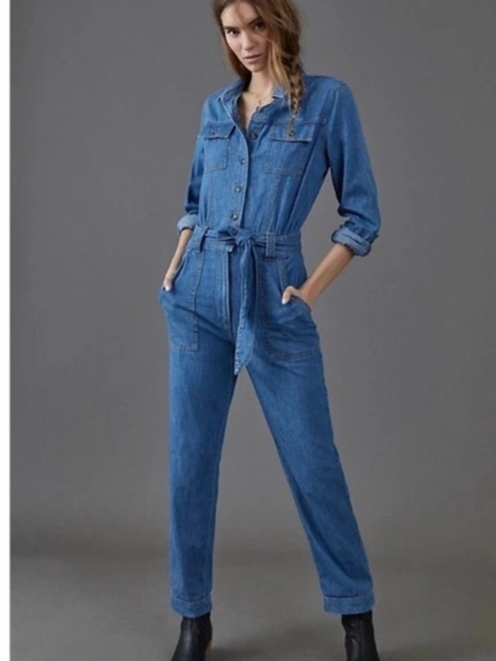 Pilcro Blue Denim Utility Jumpsuit